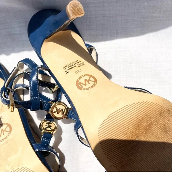Michael Kors Blue Stiletto Heels with Gold Accents - Picture 7 of 8